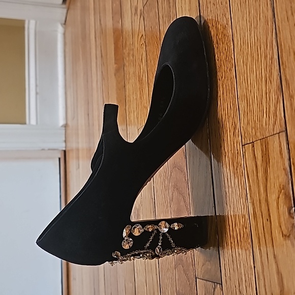 DOLCE & GABBANA Velvet Suede Crystal Embellishments Mary Jane Pumps  38.5 - Picture 14 of 16